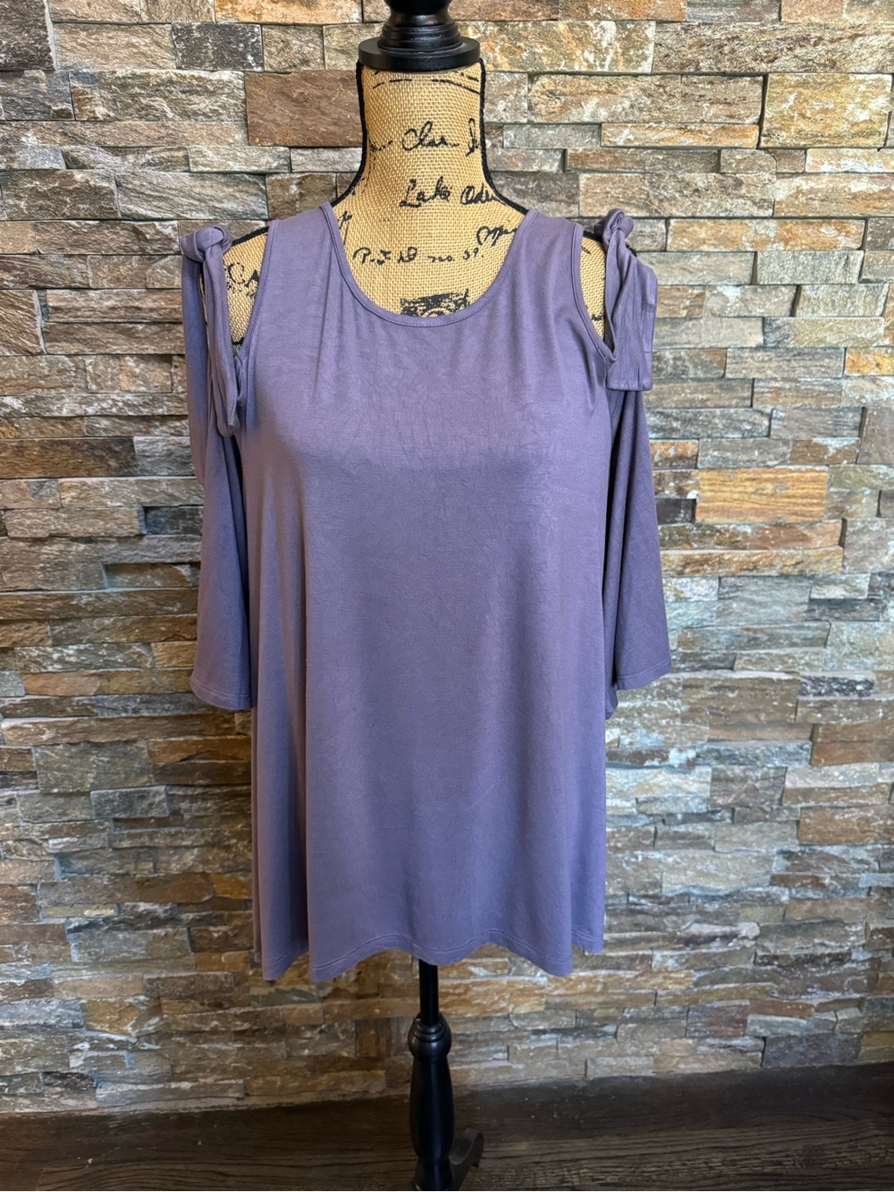 Boutique Tunic Top Bow Tie Purple Plum Boho Indie Flowy Bell Sleeve Medium